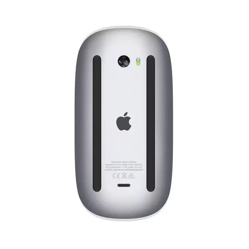 Apple Magic Mouse 2 A1657 in Silver — underside showing Lightning charging port and laser tracking